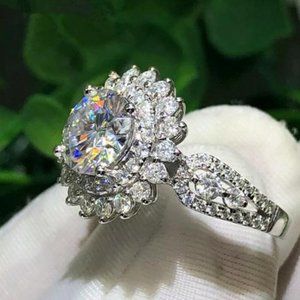 NEW 925 Sterling Silver Diamond Halo Ring